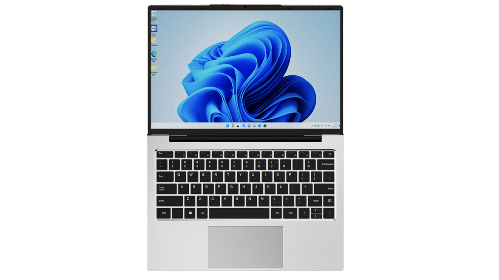TECHPASS business laptop, open, showing the Windows 11 desktop